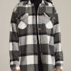 Women American Tall Jackets + Outerwear | Flannel Women'S Tall Shacket In Grey And Black Plaid