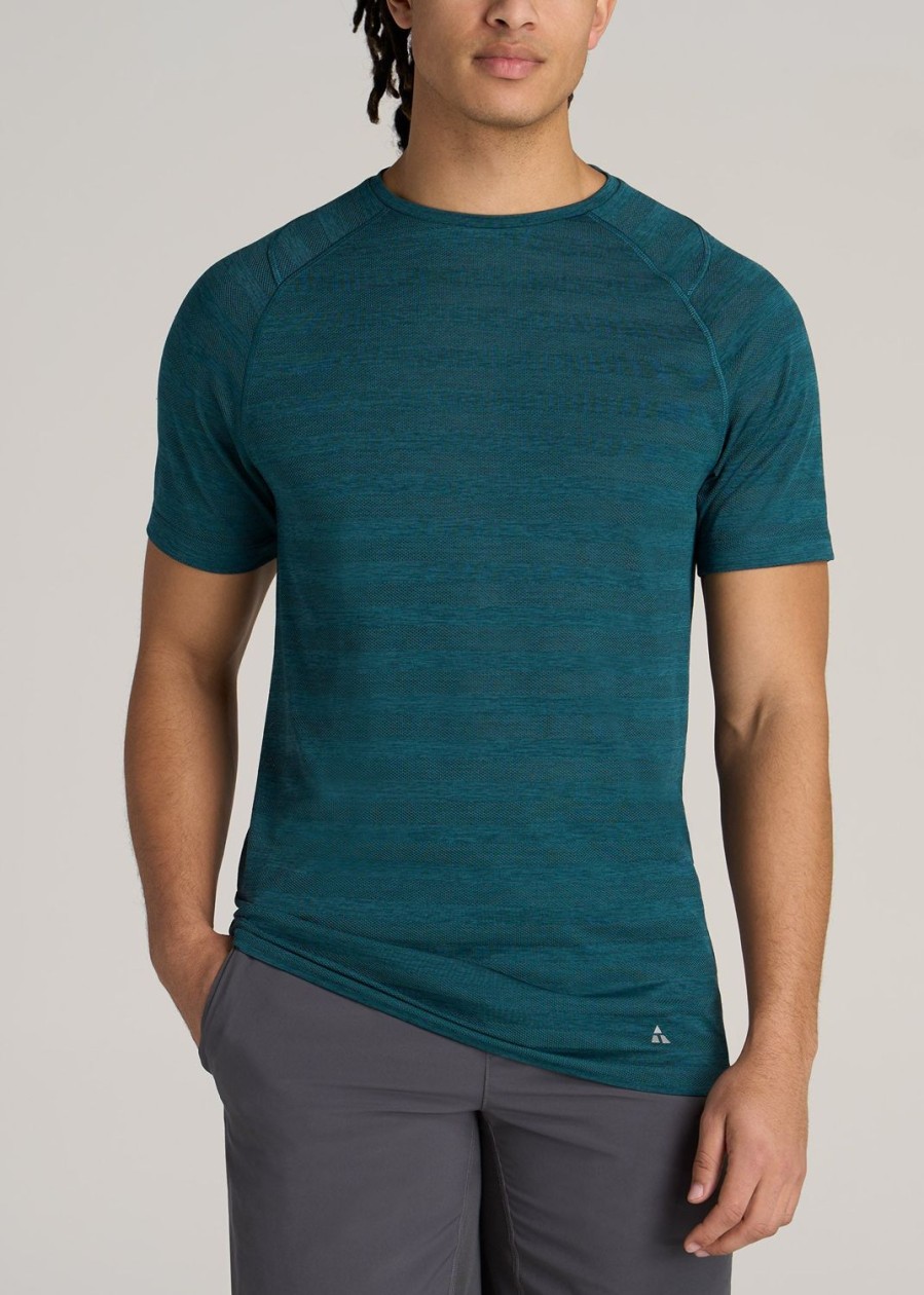 Men American Tall Tees + Tanks | A.T. Performance Modern-Fit Crewneck Raglan Short Sleeve T-Shirt For Tall Men In Teal Heather