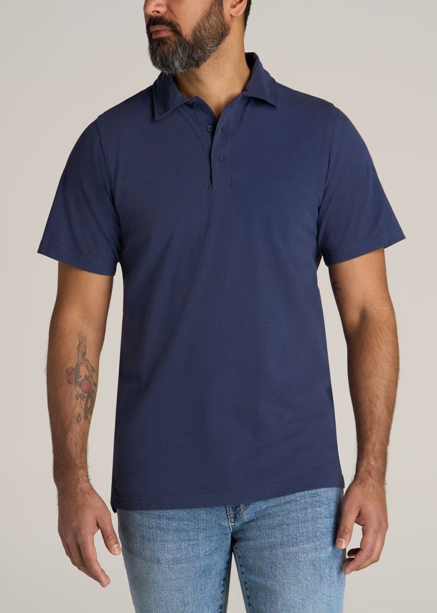 Men American Tall Polos | Lj&S Ultra Soft Short Sleeve Cotton Polo For Tall Men In Vintage Midnight Navy