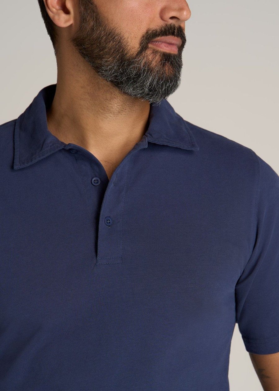 Men American Tall Polos | Lj&S Ultra Soft Short Sleeve Cotton Polo For Tall Men In Vintage Midnight Navy