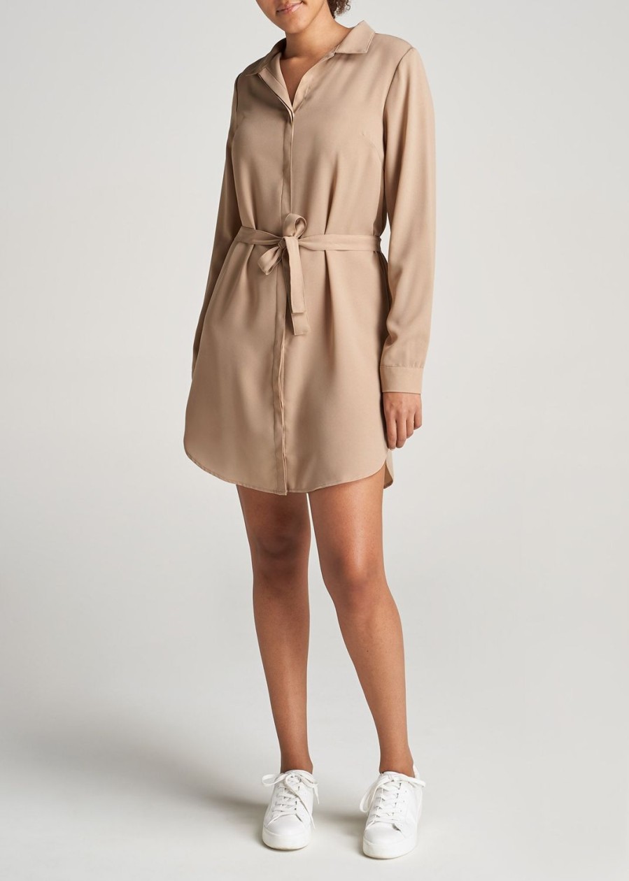 Women American Tall Shirts + Tops | Women'S Tall Shirt Dress In Clay Beige