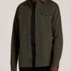 Men American Tall Button Shirts | Garment Dyed Lightweight Overshirt For Tall Men In Spring Olive