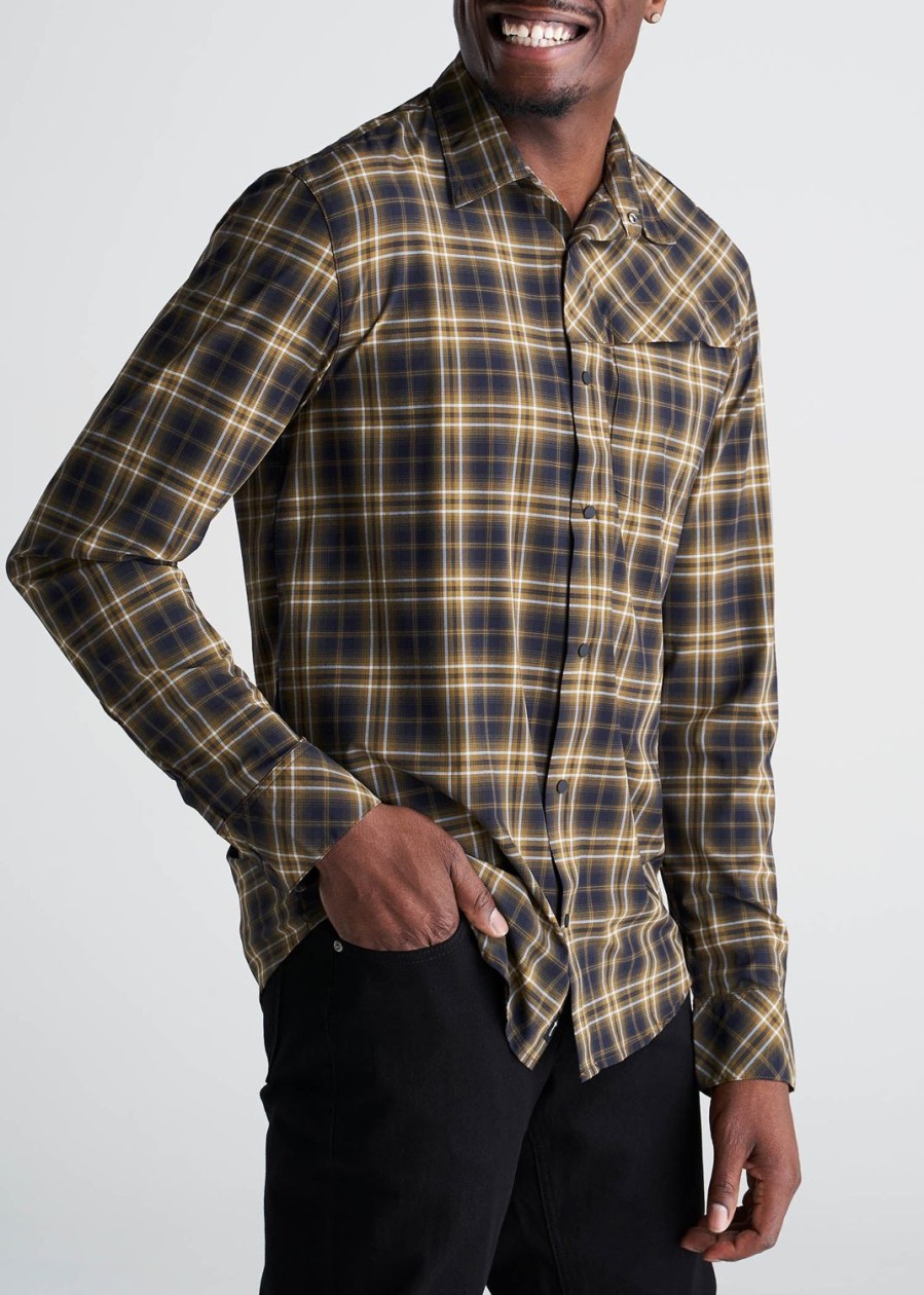 Men American Tall Button Shirts | Tall Men'S Ultra Lightweight Snap-Front Shirt In Cedarwood