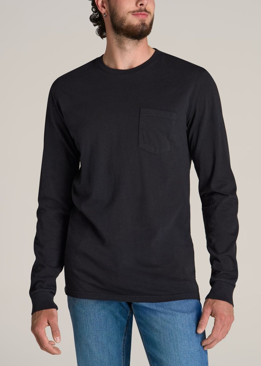 Men American Tall Long Sleeve Tees + Thermals | Garment Dyed Long Sleeve Pocket Tall Men'S Tee In Black