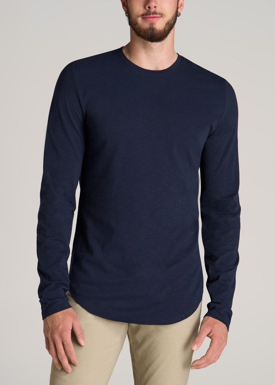 Men American Tall Long Sleeve Tees + Thermals | Slub Long Sleeve Scoop Tall Men'S Tee In Evening Blue