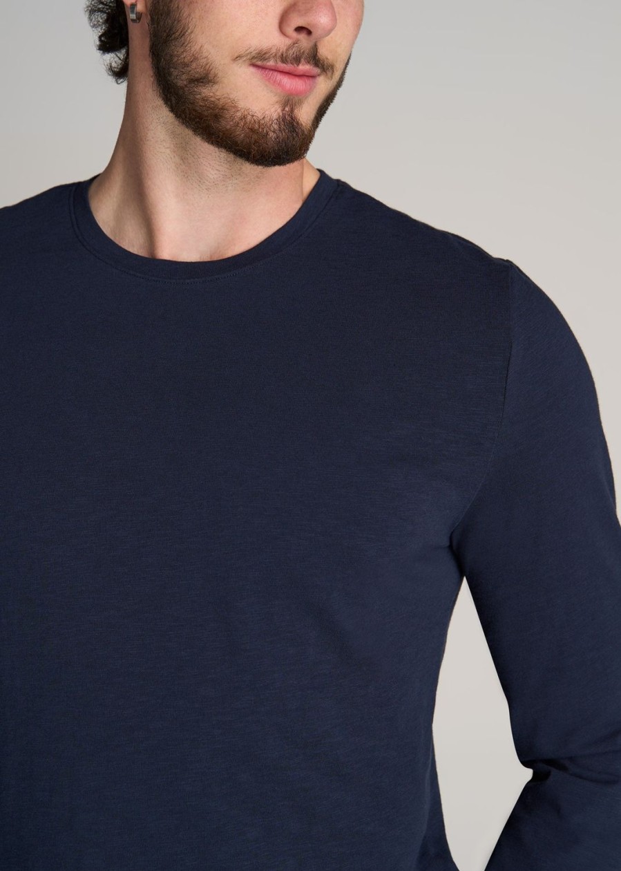 Men American Tall Long Sleeve Tees + Thermals | Slub Long Sleeve Scoop Tall Men'S Tee In Evening Blue