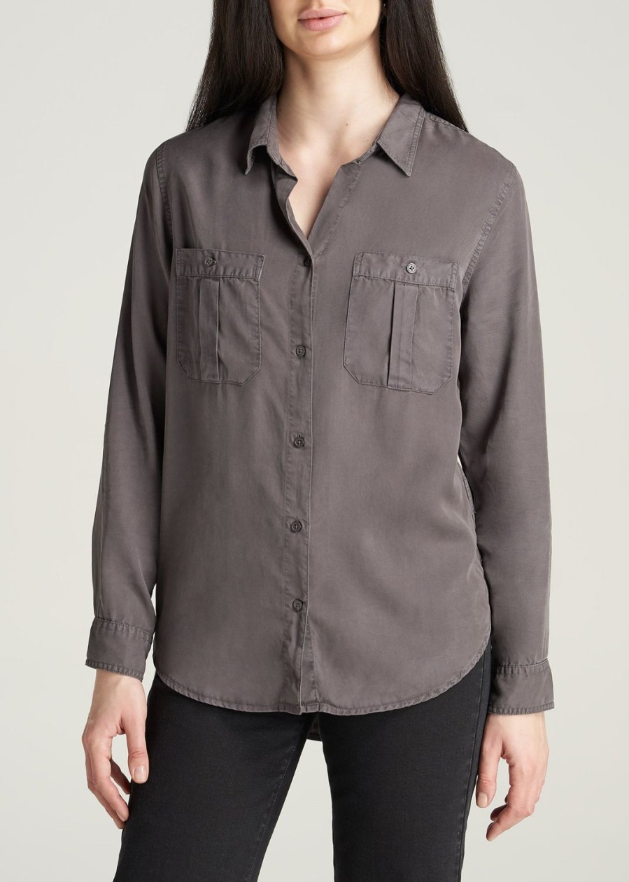 Women American Tall Shirts + Tops | Women'S Tall Tencel Shirt In Smoke