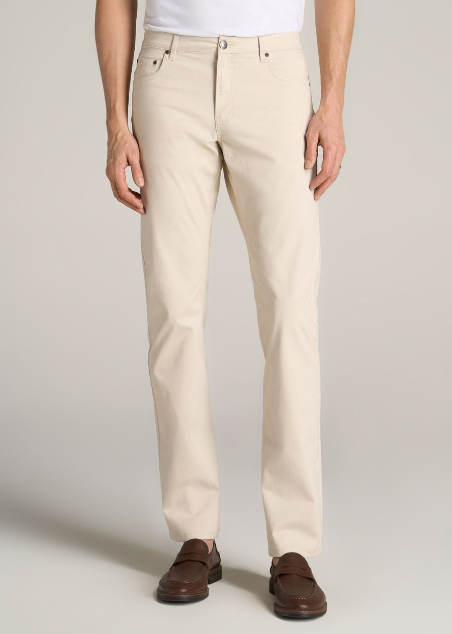 Men American Tall Pants + Chinos | Carman Tapered Fit Five Pocket Pants For Tall Men In Soft Beige