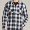 Men American Tall Jackets + Coats | Hooded Flannel Shirt Jacket For Tall Men In Black & White Plaid