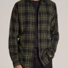 Men American Tall Button Shirts | Nelson Flannel Shirt For Tall Men In Black And Green Plaid