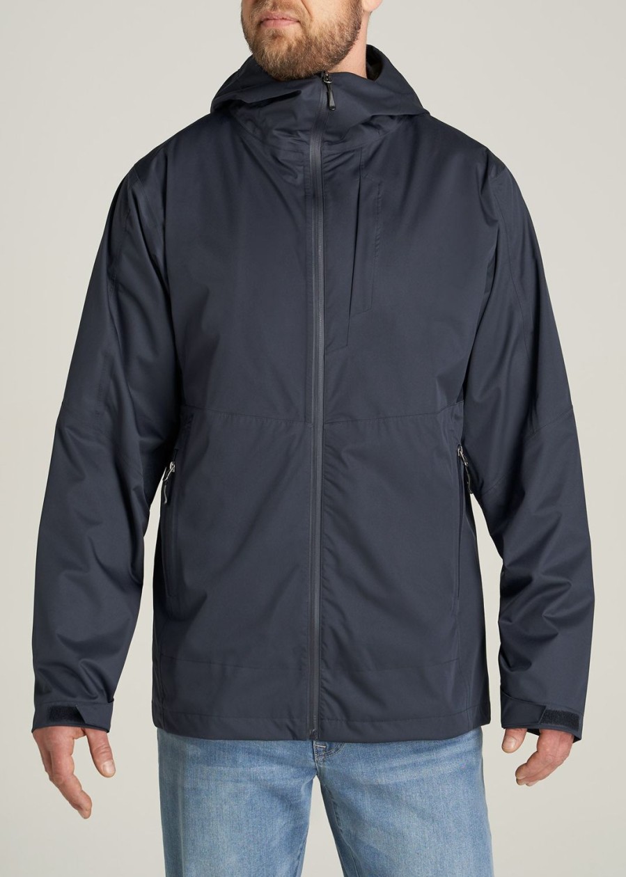 Men American Tall Jackets + Coats | Men'S Tall Hooded Rain Coat In Dark Navy