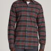 Men American Tall Button Shirts | Nelson Flannel Shirt For Tall Men In Charcoal Melange & Olive