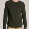 Men American Tall Hoodies + Sweatshirts | Textured Heavy Knit Sweater For Tall Men In Dark Olive Green