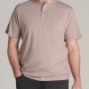 Men American Tall Tees + Tanks | Lj&S Regular-Fit Jersey Henley Tee For Tall Men In Heathered Taupe