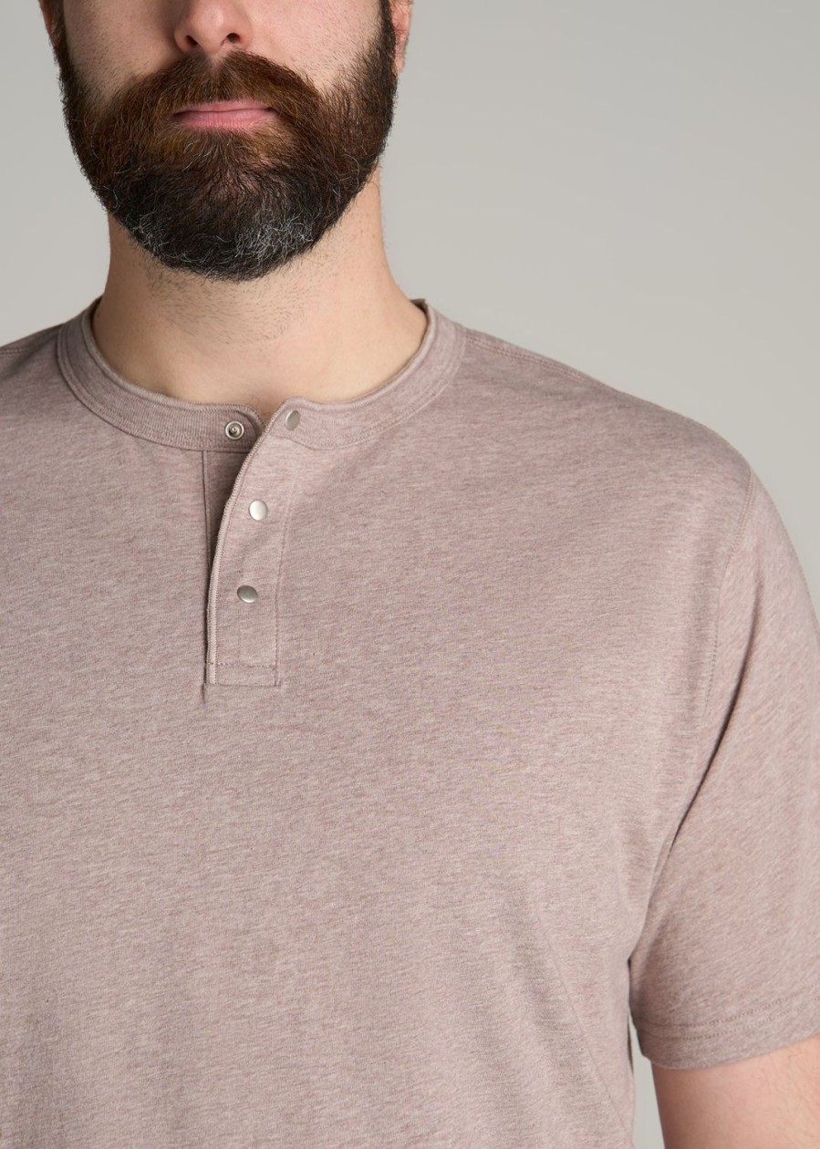 Men American Tall Tees + Tanks | Lj&S Regular-Fit Jersey Henley Tee For Tall Men In Heathered Taupe