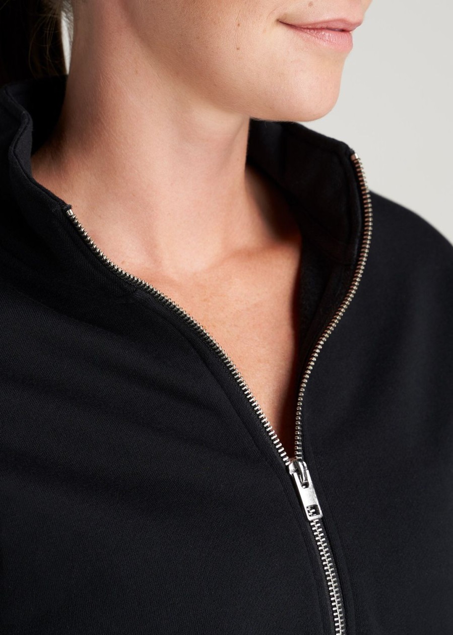 Women American Tall Hoodies + Sweatshirts | Wearever Fleece Cropped Half-Zip Sweatshirt For Tall Women In Black