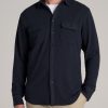 Men American Tall Button Shirts | Stretch Flannel Button Tall Men'S Shirt In True Navy