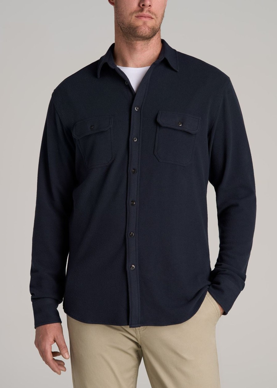 Men American Tall Button Shirts | Stretch Flannel Button Tall Men'S Shirt In True Navy