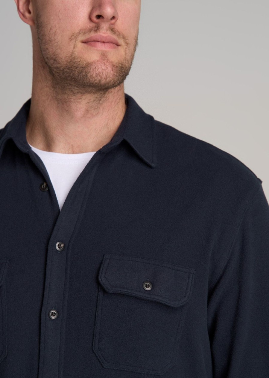 Men American Tall Button Shirts | Stretch Flannel Button Tall Men'S Shirt In True Navy