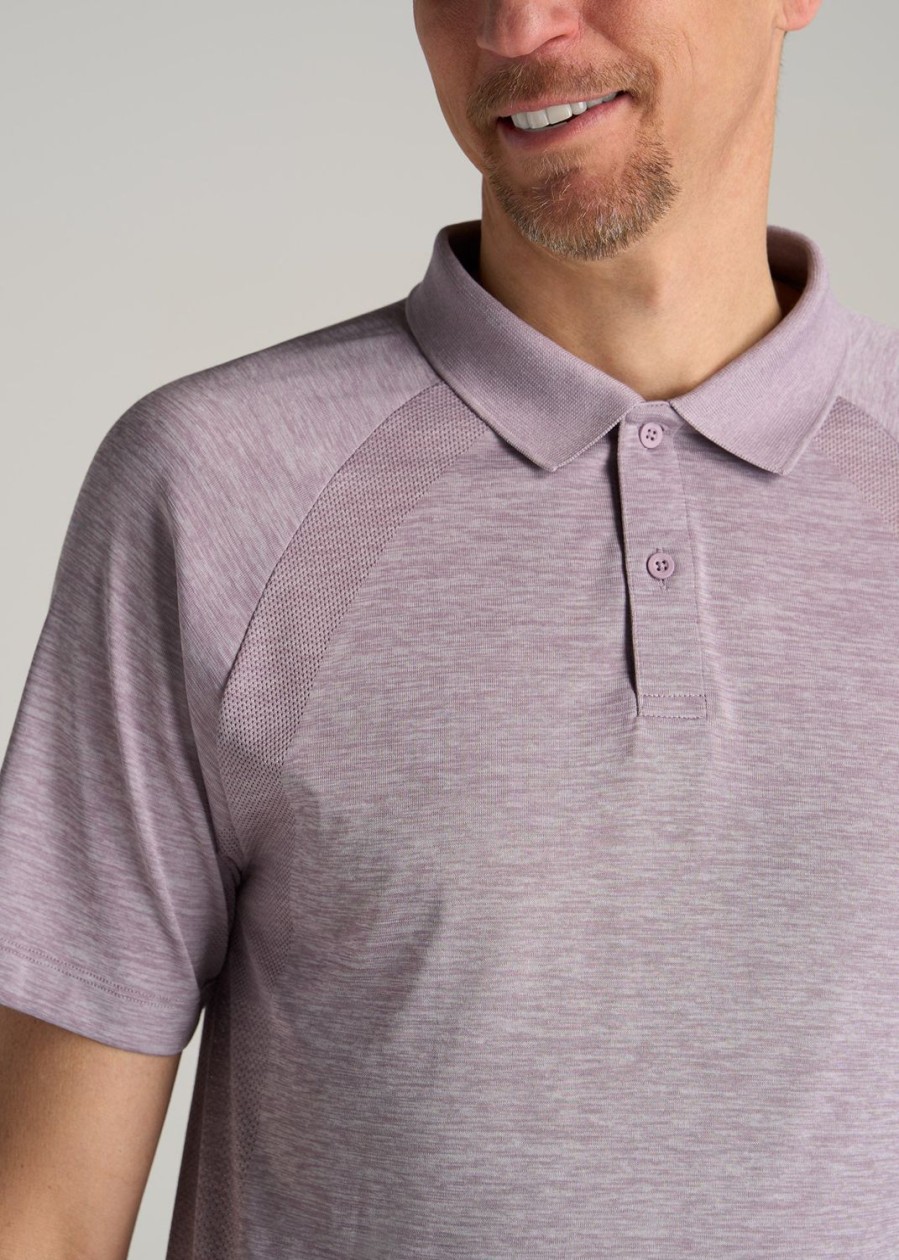 Men American Tall Polos | A.T. Performance: Raglan Men'S Tall Polo Shirt In Lavender Mix