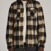 Men American Tall Button Shirts | Sherpa-Lined Fleece Overshirt For Tall Men In Browns Plaid