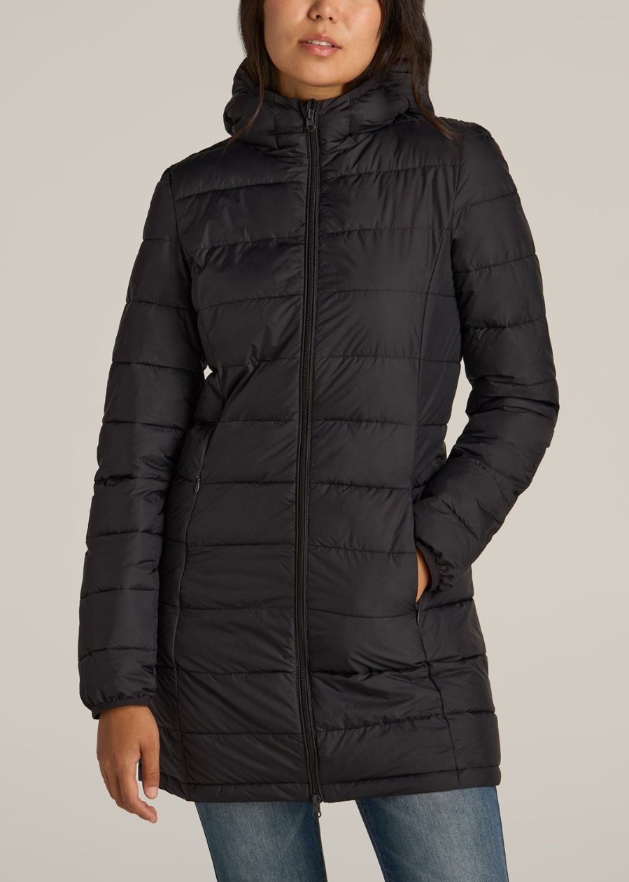 Women American Tall Jackets + Outerwear | Packable Puffer Jacket For Tall Women In Black