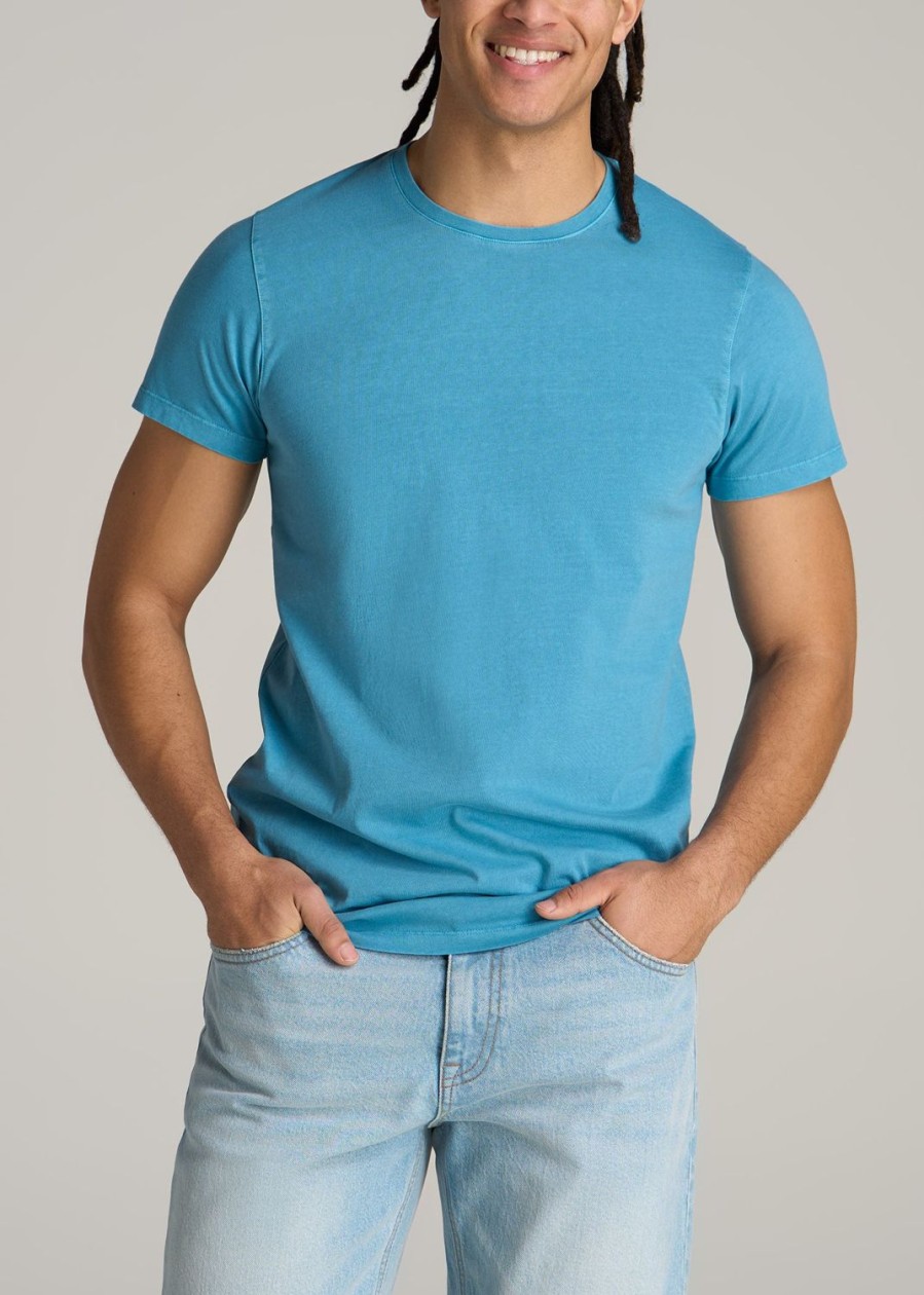 Men American Tall Tees + Tanks | Modern-Fit Garment Dyed Cotton Men'S Tall T-Shirt In Turquoise Splash