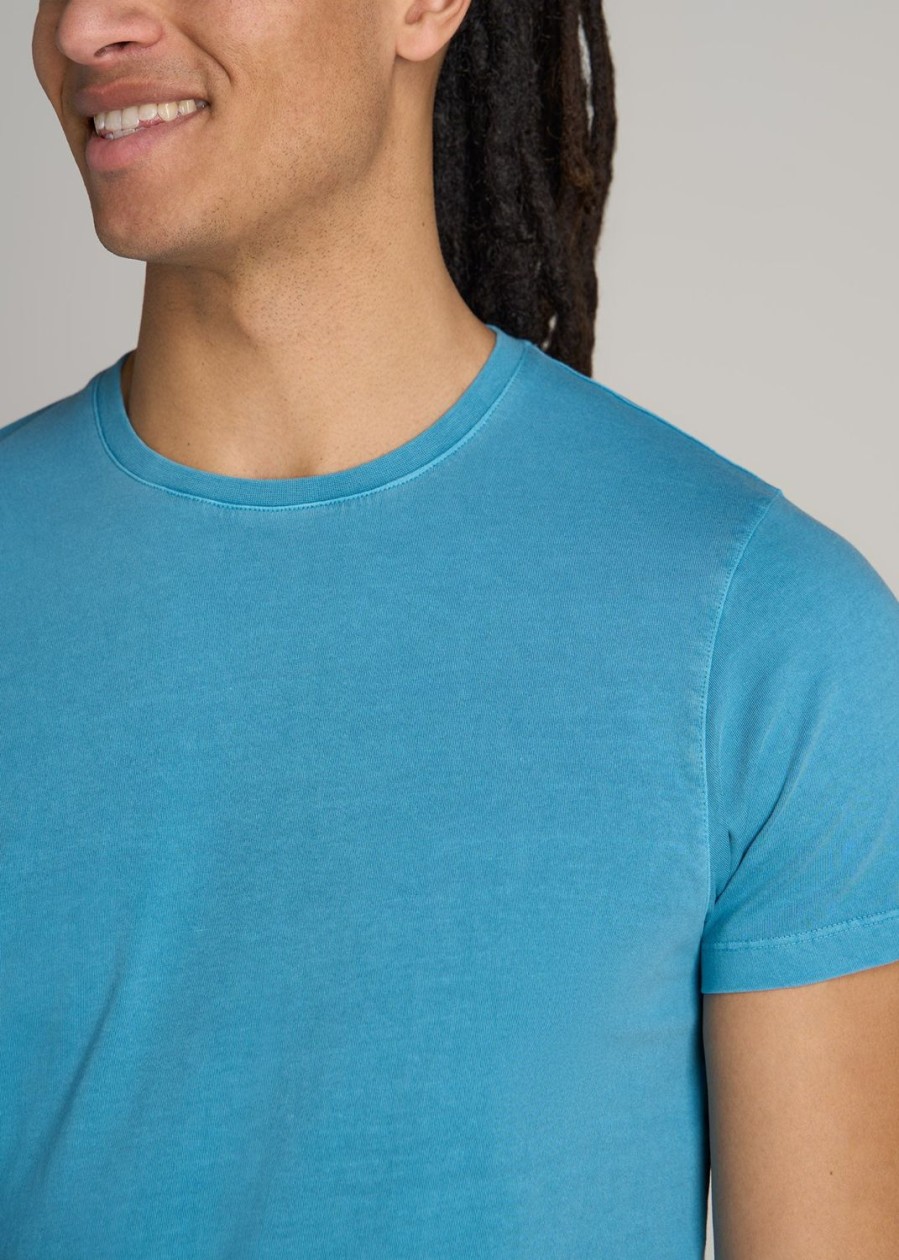 Men American Tall Tees + Tanks | Modern-Fit Garment Dyed Cotton Men'S Tall T-Shirt In Turquoise Splash