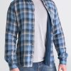 Men American Tall Button Shirts | Double-Weave Button-Up Shirt For Tall Men In Marine Blue & Grey Plaid