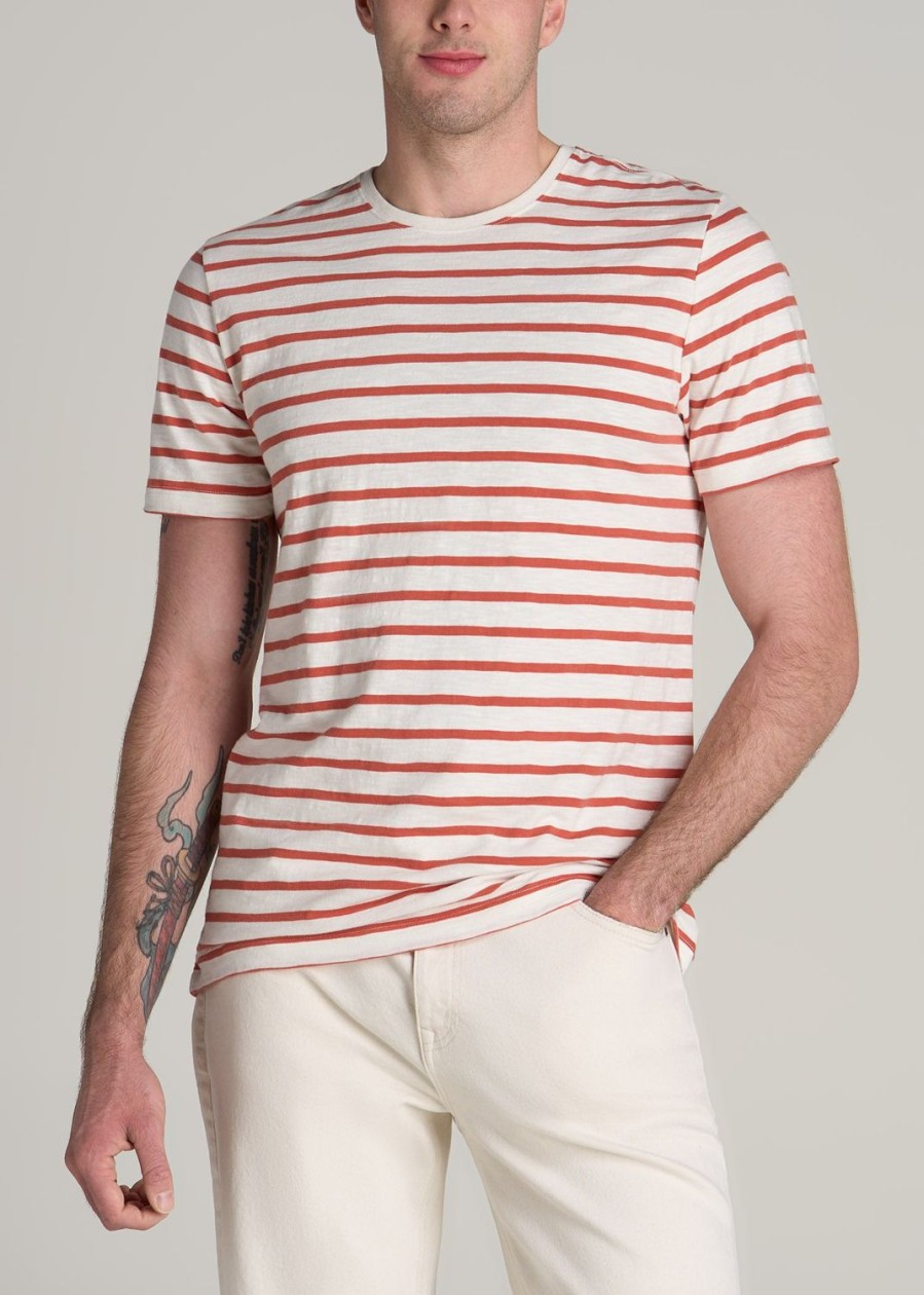 Men American Tall Tees + Tanks | Regular-Fit Striped Tee In Men'S Tall T-Shirt Burnt Orange And White Stripe