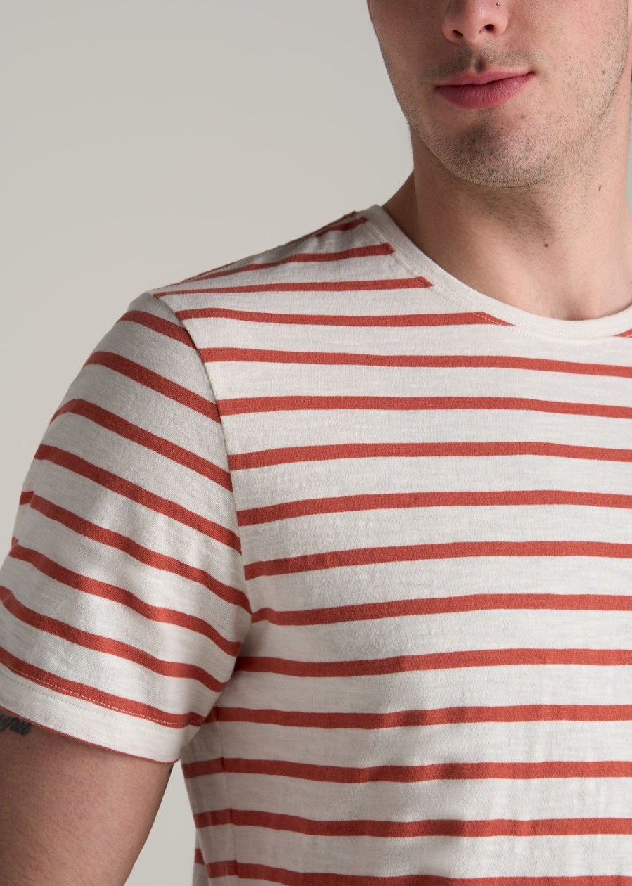 Men American Tall Tees + Tanks | Regular-Fit Striped Tee In Men'S Tall T-Shirt Burnt Orange And White Stripe