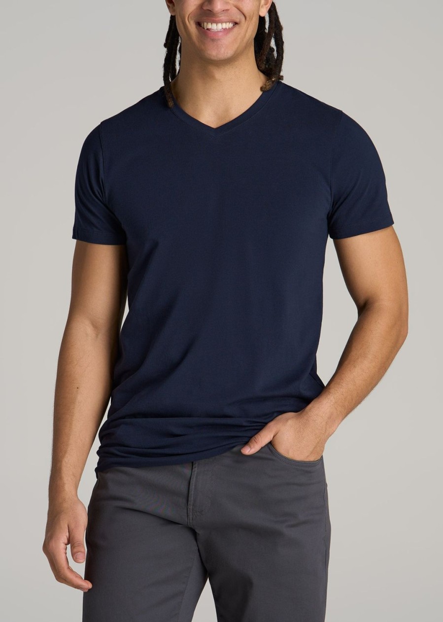 Men American Tall Tees + Tanks | Stretch Cotton Modern-Fit V-Neck T-Shirt For Tall Men In True Navy