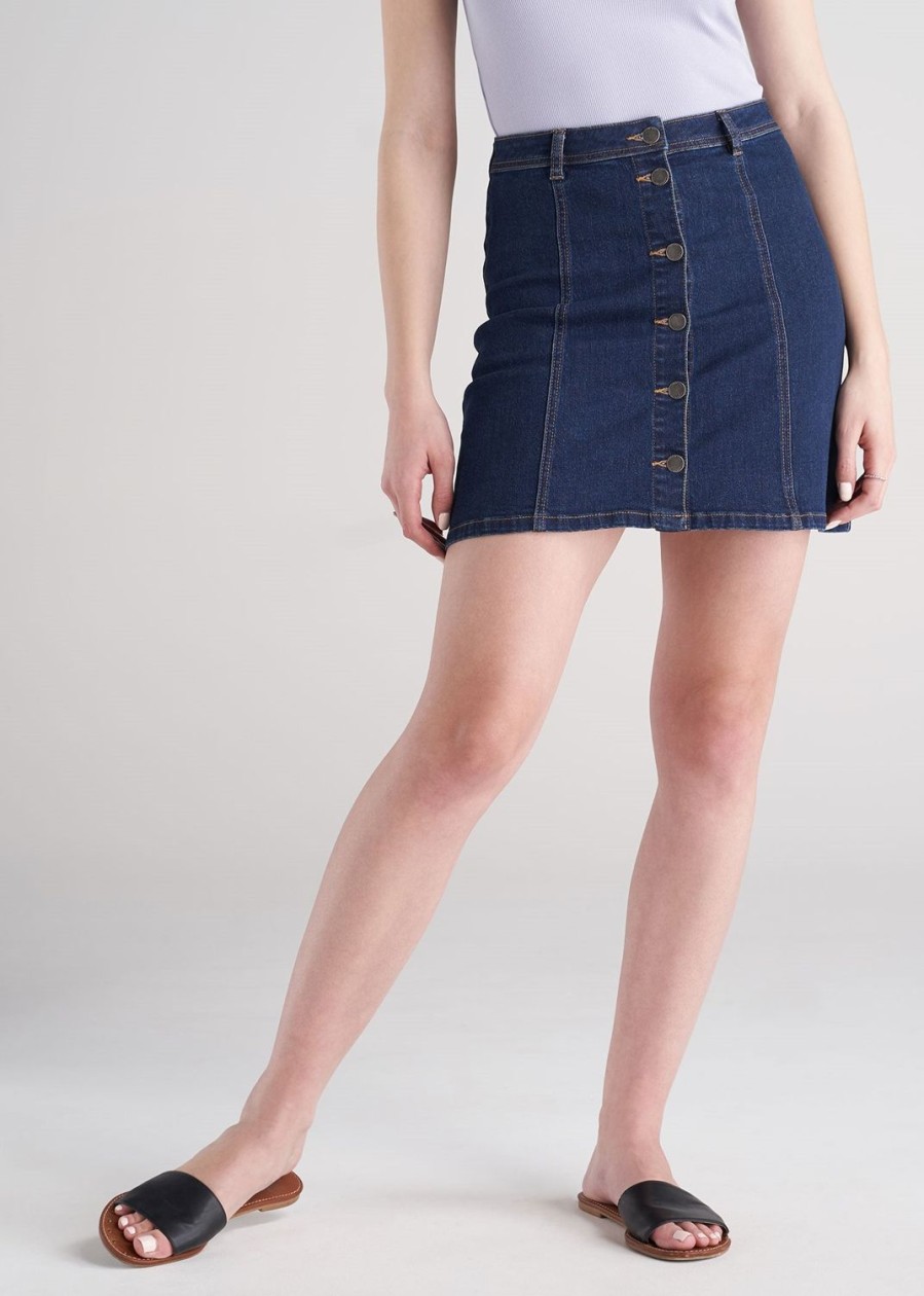 Women American Tall Shorts + Skirts | Women'S Tall Button Up Denim Skirt In Washed Indigo Blue