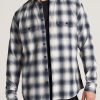 Men American Tall Button Shirts | Lj&S Men'S Tall Heavy Flannel Shirt In Weathered Navy & Ecru Plaid