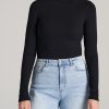 Women American Tall Long Sleeve Tees | Long Sleeve Mock Neck Ribbed Top For Tall Women In Black