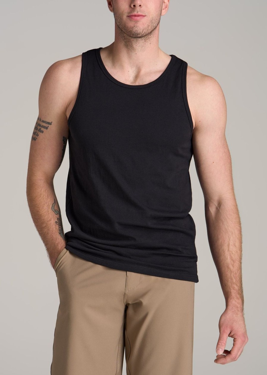 Men American Tall Tees + Tanks | The Essentials: Men'S Tall Slim-Fit Beach Tank Top In Black