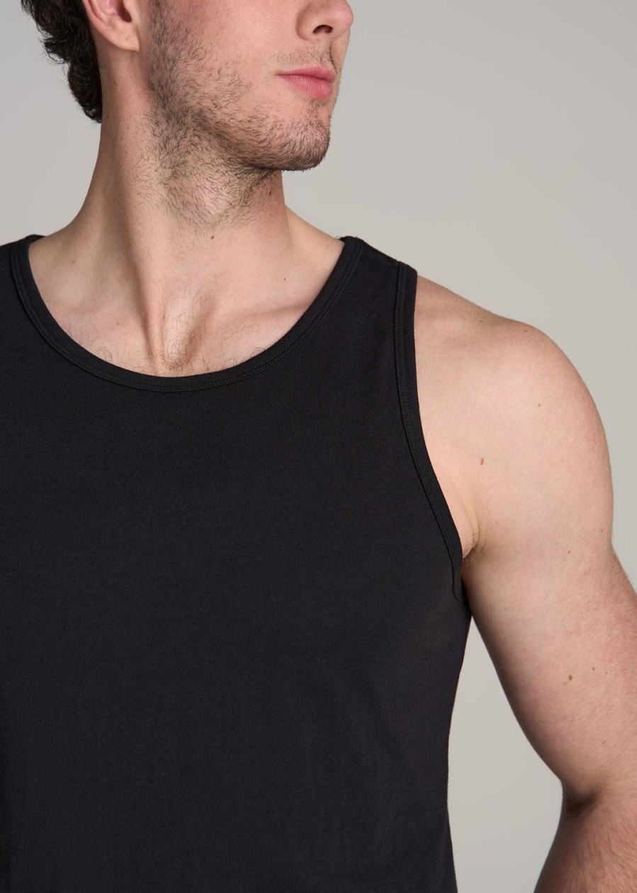 Men American Tall Tees + Tanks | The Essentials: Men'S Tall Slim-Fit Beach Tank Top In Black