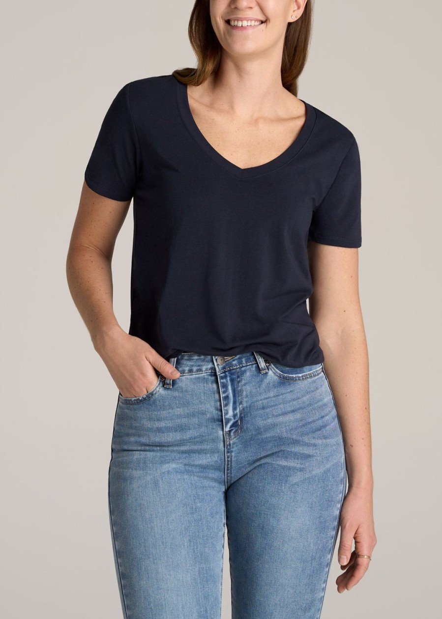 Women American Tall Tees, Tanks + Bodysuits | Women'S Tall Scoop V-Neck Tee In Dark Navy