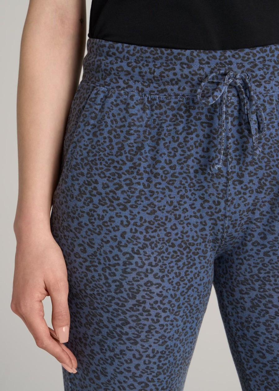 Women American Tall Athletic Pants | Cozy Lounge Joggers For Tall Women In Navy Leopard