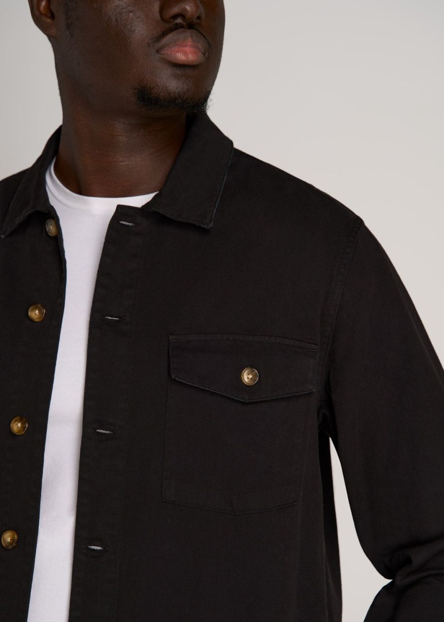 Men American Tall Button Shirts | Garment Dyed Lightweight Overshirt For Tall Men In Black