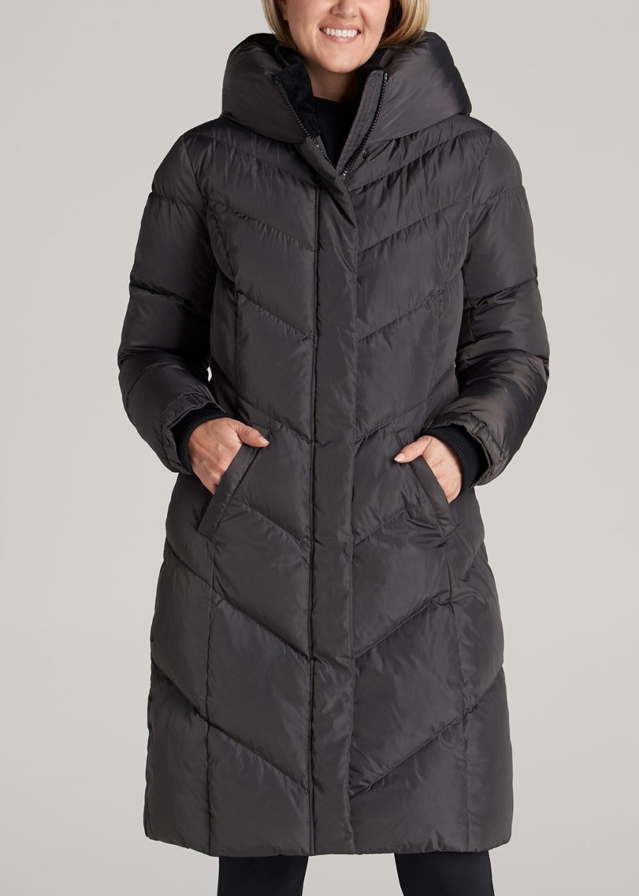 Women American Tall Jackets + Outerwear | American Tall X Point Zero Long Hooded Women'S Tall Puffer Jacket In Graphite