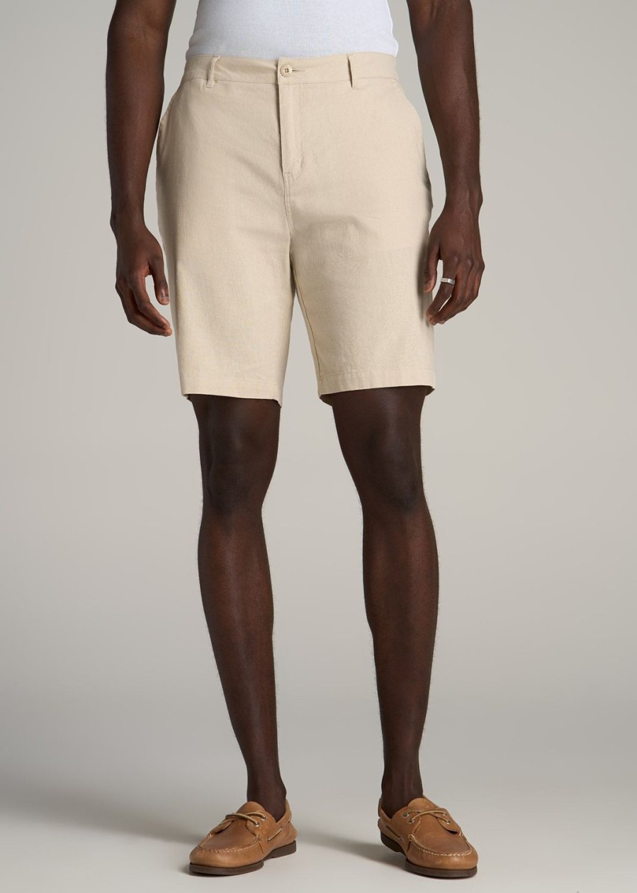 Men American Tall Shorts | Linen Shorts For Tall Men In Sandstone