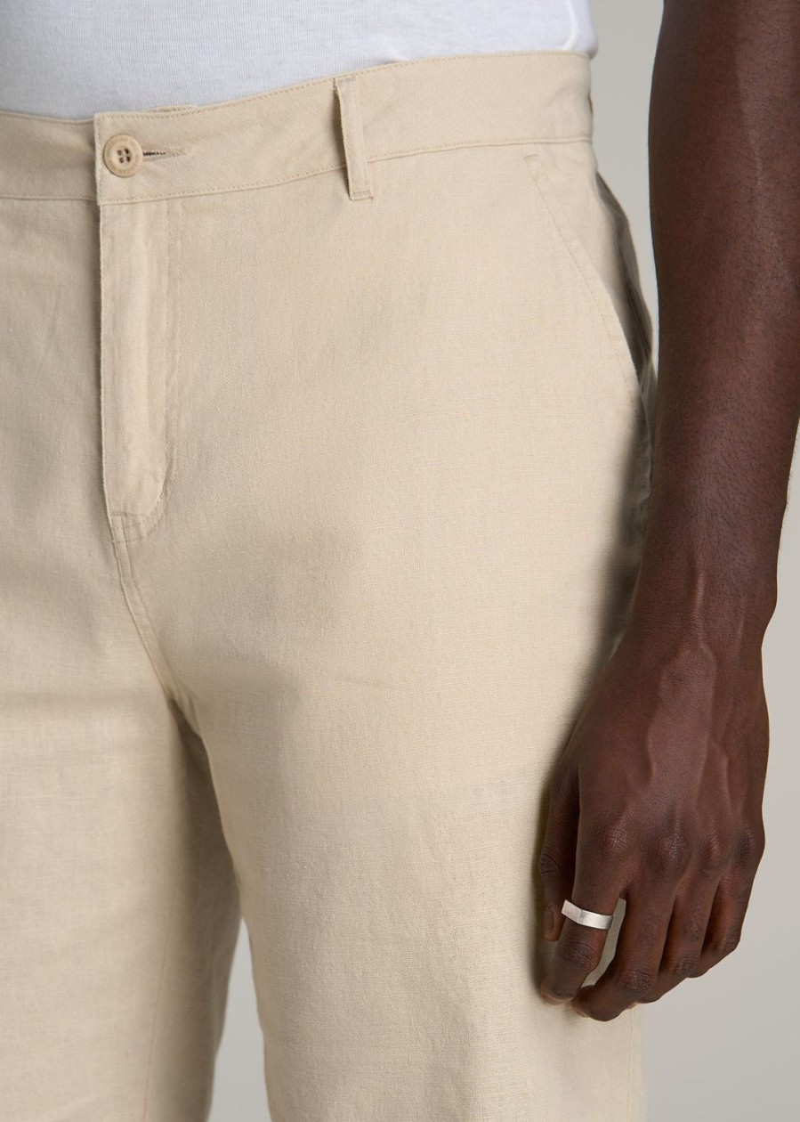 Men American Tall Shorts | Linen Shorts For Tall Men In Sandstone