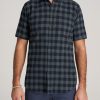 Men American Tall Button Shirts | Short Sleeve Shirt For Tall Men In Midnight Blue & Green Plaid