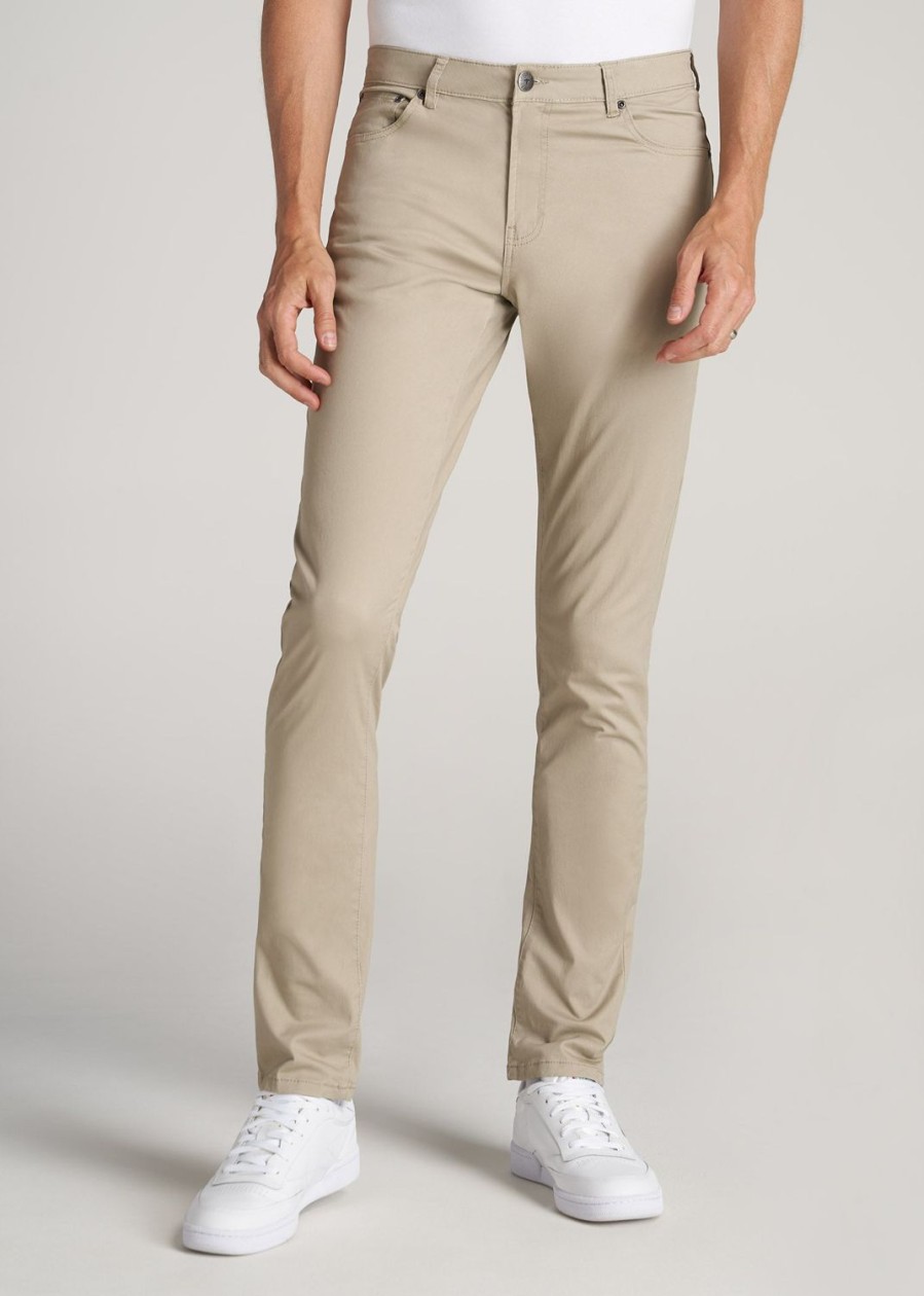 Men American Tall Pants + Chinos | Carman Tapered Fit Five Pocket Pants For Tall Men In Desert Khaki