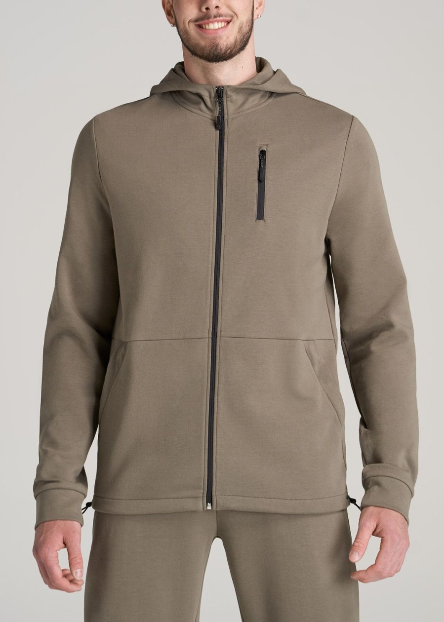 Men American Tall Hoodies + Sweatshirts | Tall Men'S Tech-Knit Long Track Jacket In Deep Taupe