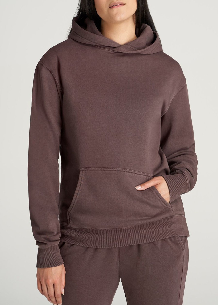 Women American Tall Hoodies + Sweatshirts | Wearever Fleece Garment-Dyed Pullover Hoodie For Tall Women In Dusty Merlot