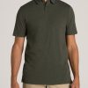 Men American Tall Polos | Slub Self Collar Tall Polo Shirt In Dark Olive Green