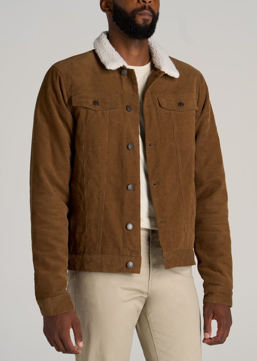 Men American Tall Jackets + Coats | Lj&S Men'S Sherpa Corduroy Tall Trucker Jacket In Tan Brown