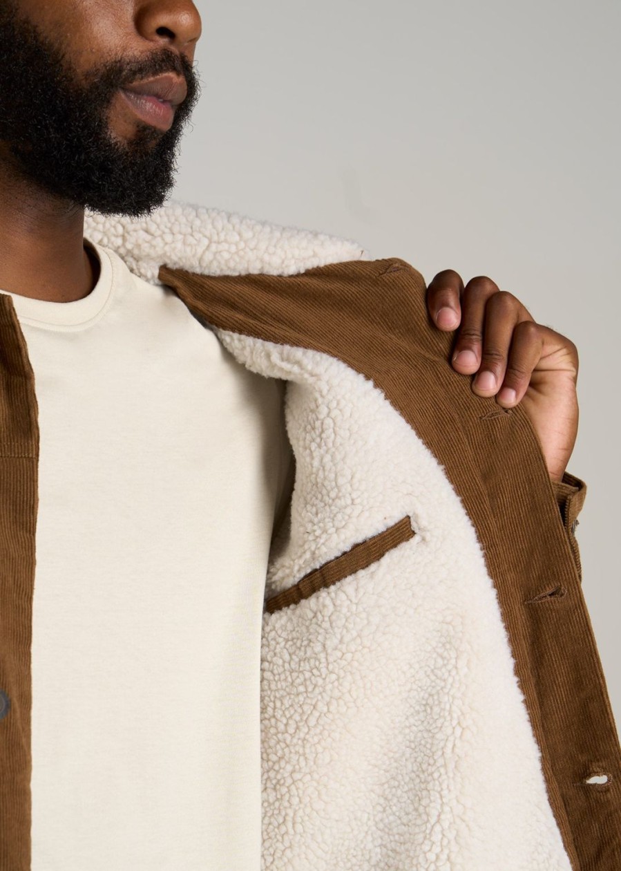 Men American Tall Jackets + Coats | Lj&S Men'S Sherpa Corduroy Tall Trucker Jacket In Tan Brown